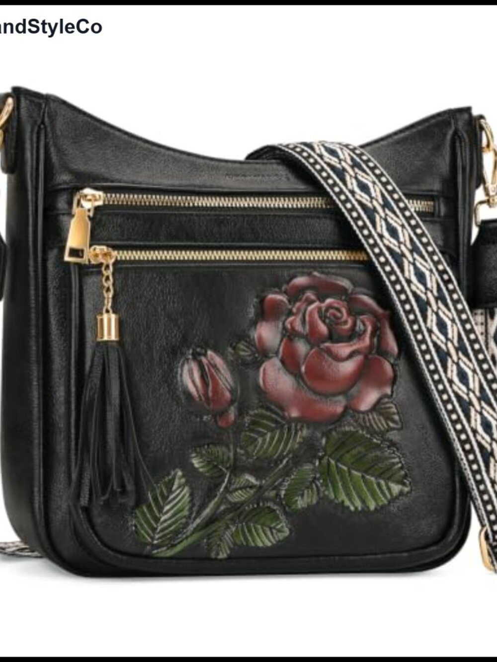 Women Vegan Leather Embossed Crossbody Bag Multi-Pocket